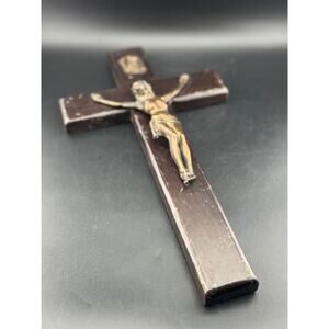 Vintage Wooden Crucifix with Metal Jesus
